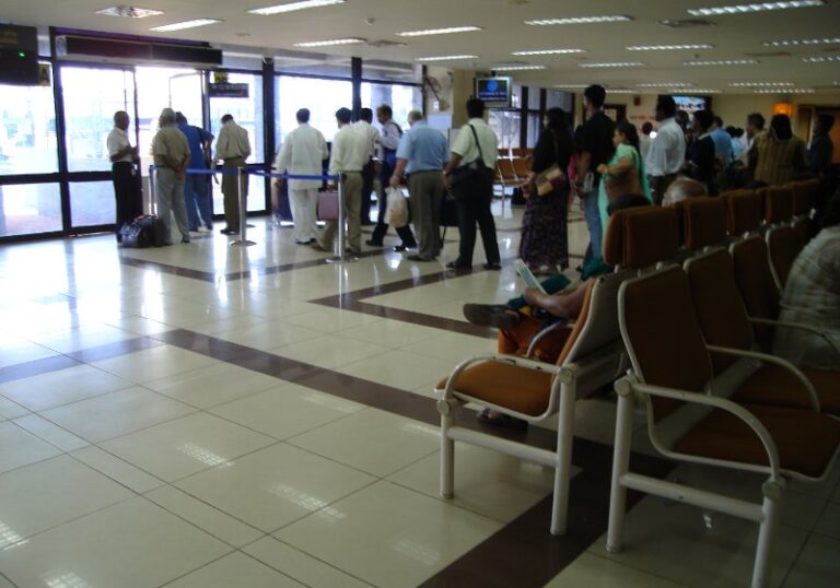 International travellers at an airport departure area in New Delhi